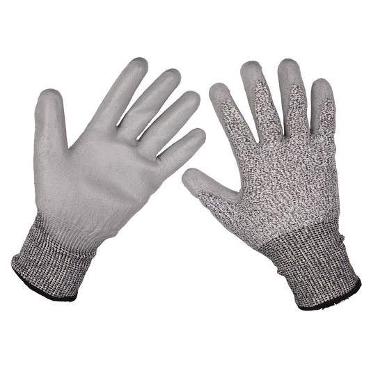 Sealey Anti-Cut PU Workshop Safety Gloves Cut Level C Large (L) - Pair 9139L