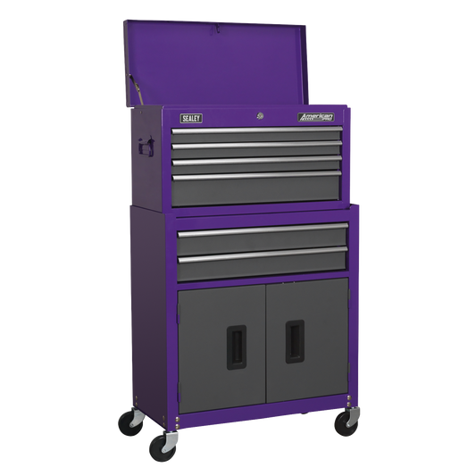 Sealey Topchest Rollcab 6 Drawers Ball Bearing Runners Purple/Grey AP2200BBCP