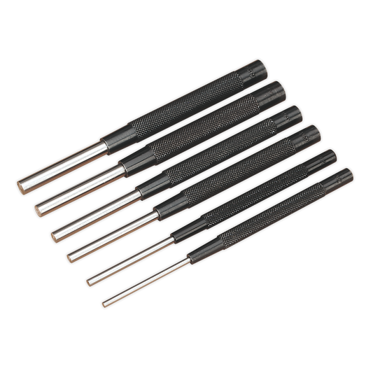 Sealey Parallel Pin Punch Set 6 Pieces Chrome Vanadium Steel 3-8mm AK9123