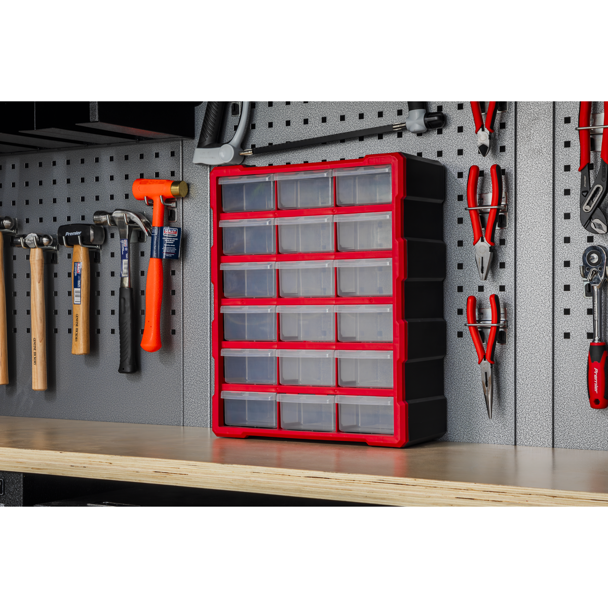 Sealey Cabinet Box 18 Impact Resistant Composite Drawers - Red/Black APDC18R