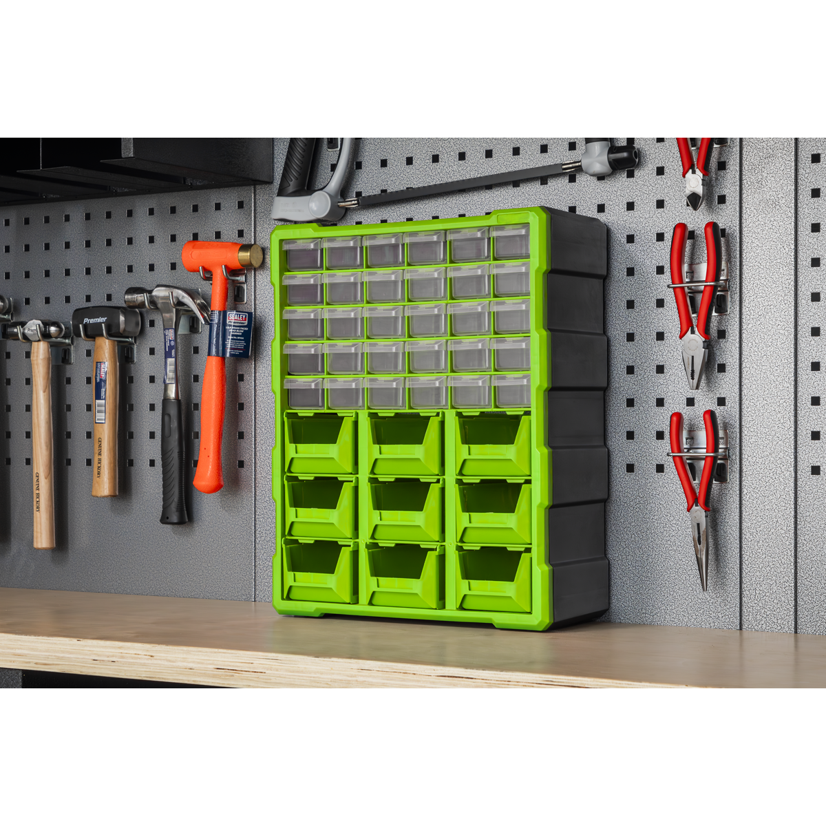Sealey Cabinet Tool Box Wall Mountable 39 Drawer - Hi-Vis Green/Black APDC39HV
