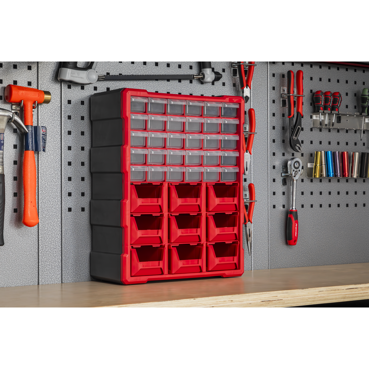 Sealey Cabinet Box 39 Drawer Wall Mountable/Freestanding - Red/Black APDC39R