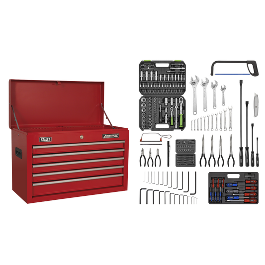 Sealey Topchest 5 Drawers With Ball Bearing Slides Red 230Pc Tool Kit AP225COMBO