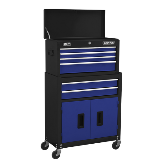 Sealey Top Chest Box Rollcab Combination 6 Drawer Ball Bearing Slides Blue AP22B