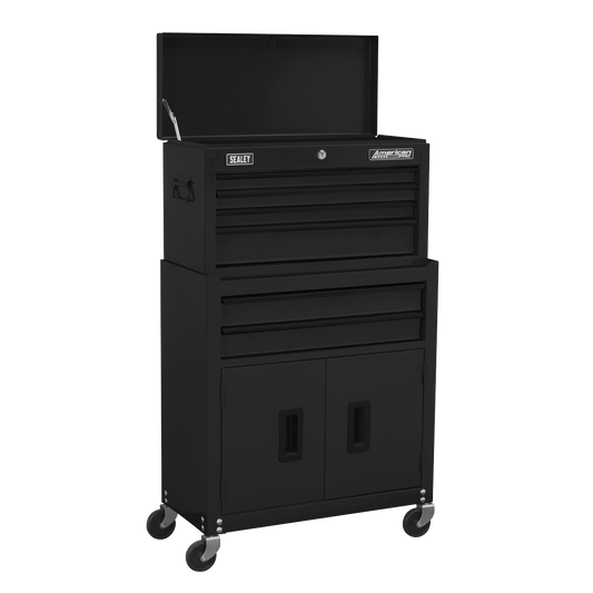 Sealey Top Chest Rollcab Combination 6 Drawer Ball Bearing Slides Black AP22BK