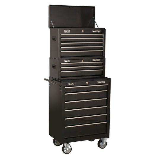 Sealey Topchest Mid-Box & Rollcab 14 Drawers Stack With Side Handle AP22BSTACK