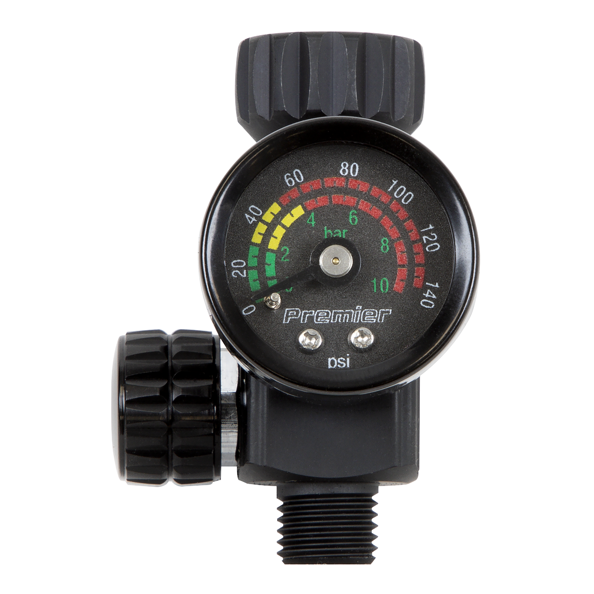 Premier On-Gun Air Pressure Regulator Gauge With Glass Lens High Pressure & Flow