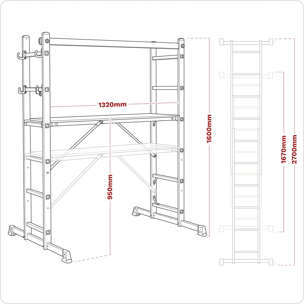 Sealey 4 Way Scaffold Ladder Aluminium 150kg Capacity 2.7m Height ASCL2