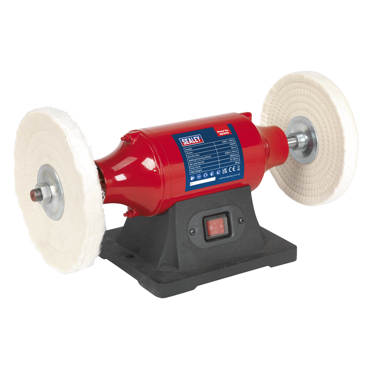 Sealey Bench Mounting Buffer/Polisher 200mm 550W/230V 3-Pin Plug BB2002