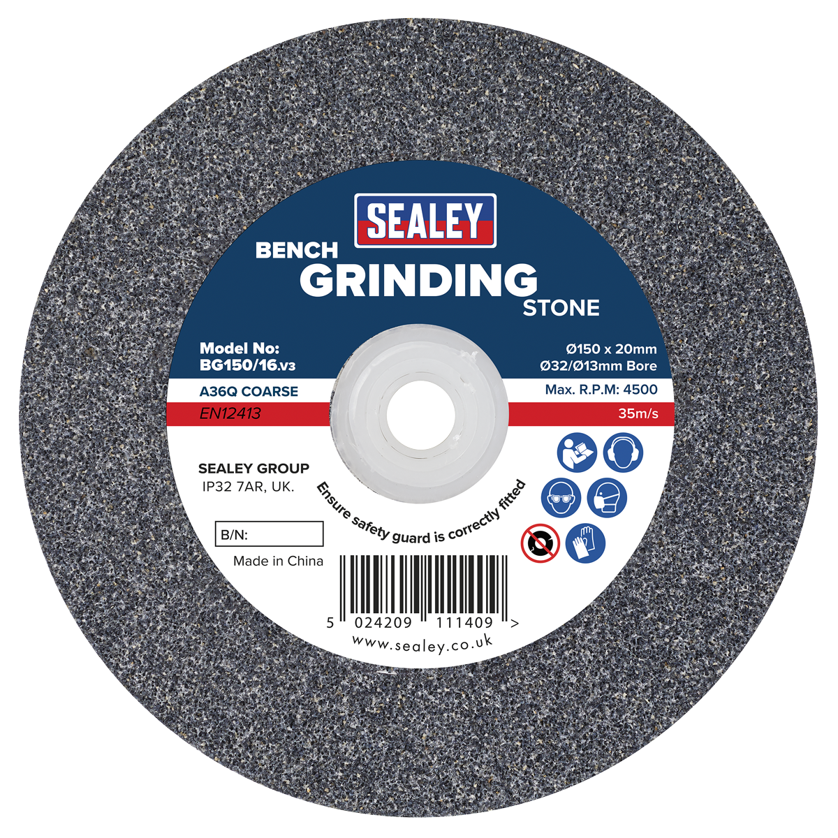 Sealey 150mm x 20mm A36Q Aluminium Oxide Coarse Grinding Stone BG150/16