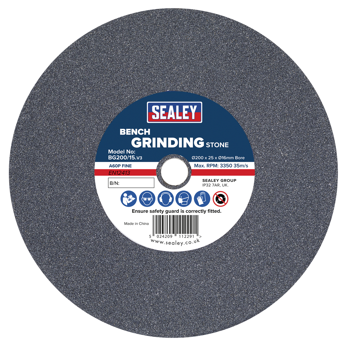 Sealey Ø200 A60P Fine Grinding Stone For Bench Grinder Aluminium Oxide BG200/15