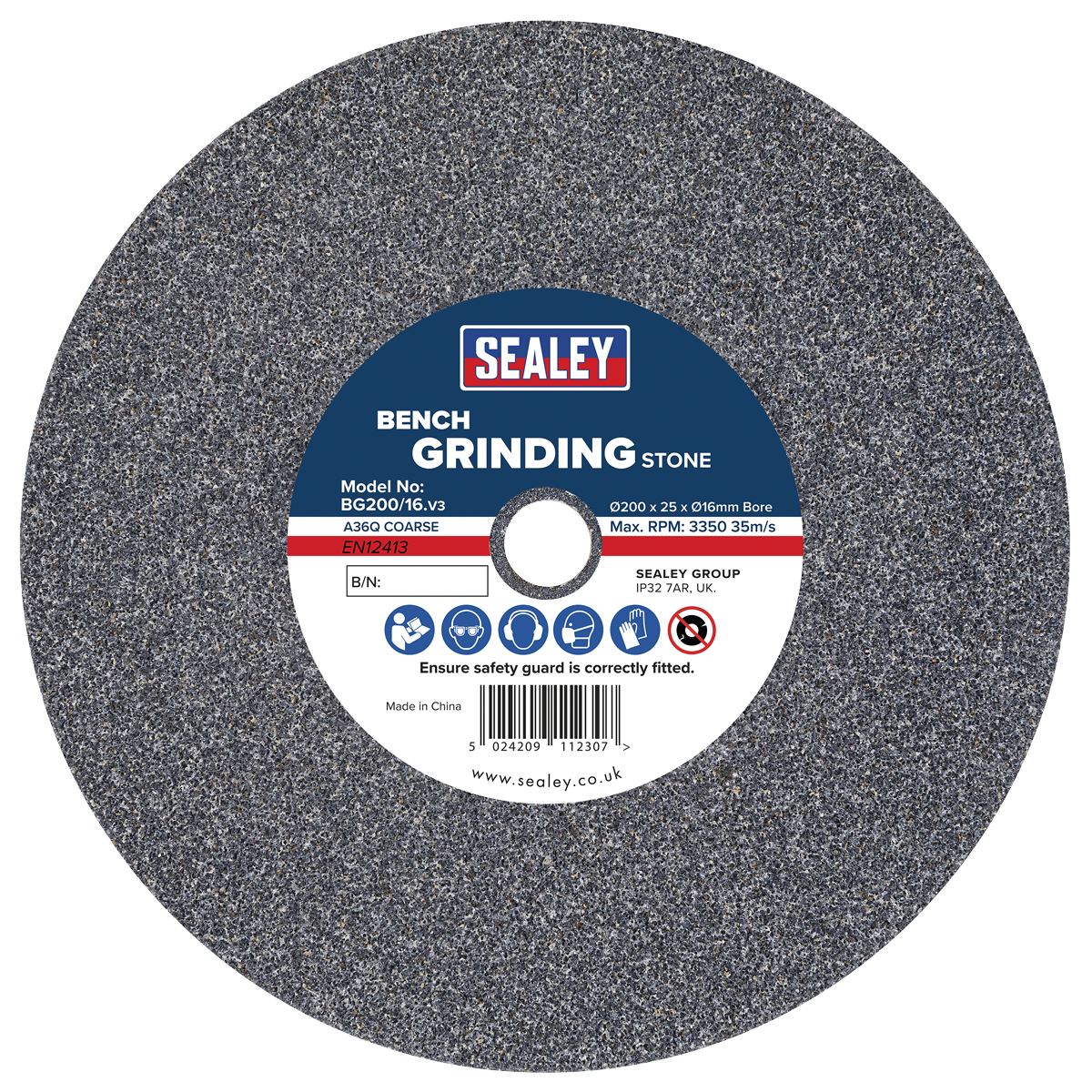 Sealey Ø200mm A36Q Coarse Grinding Stone Aluminium Oxide - Grey BG200/16