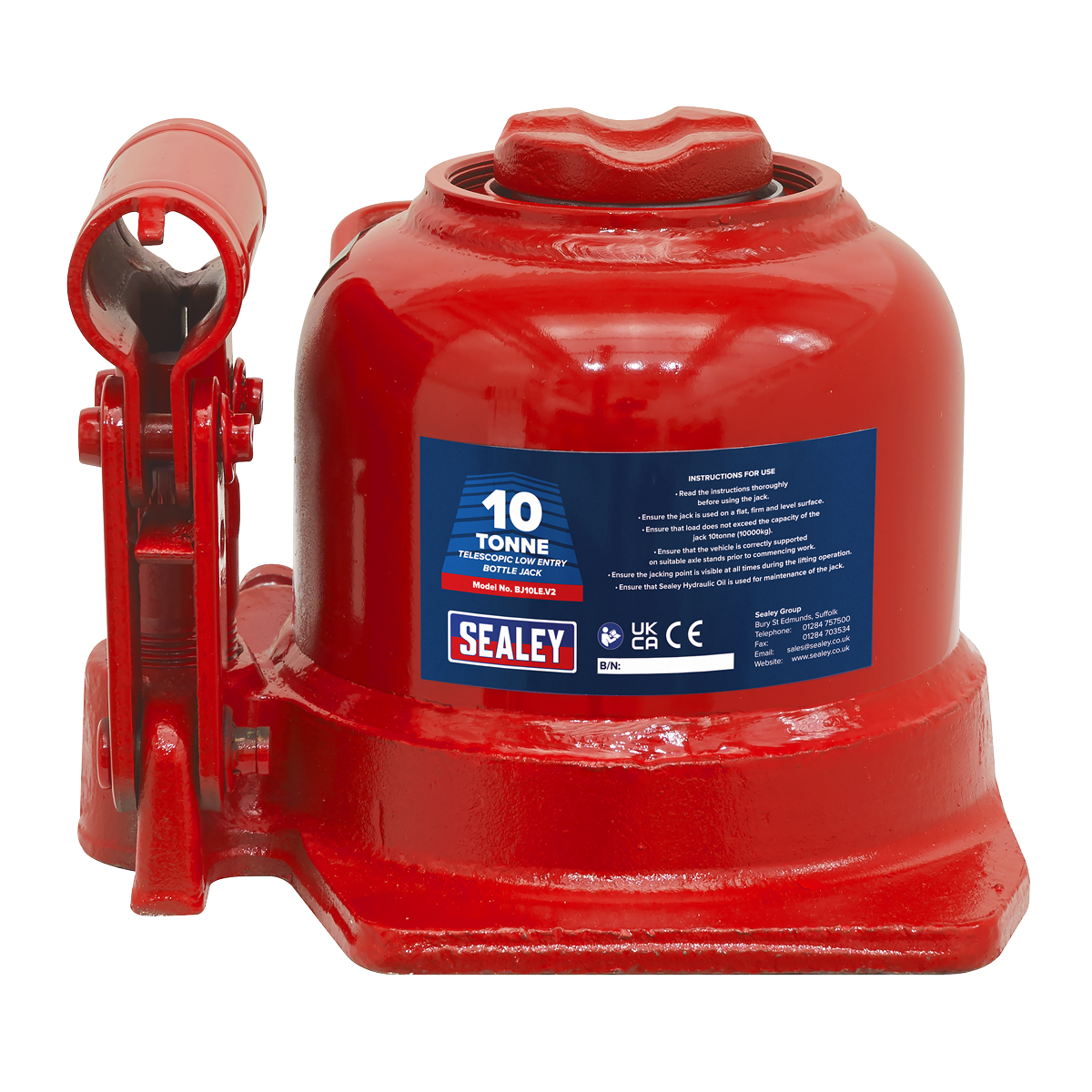 Sealey 10 Tonne Telescopic Low Profile Bottle Jack With Overload Valve BJ10LE