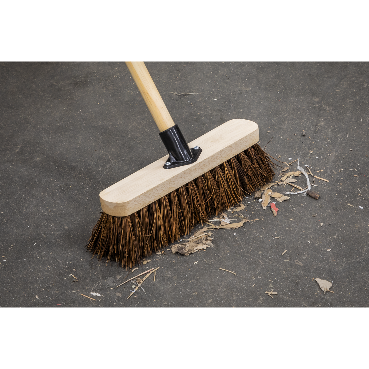 Sealey Broom 300mm Stiff Hard Bristle + Handle Bracket For Indoor Outdoor BM12H