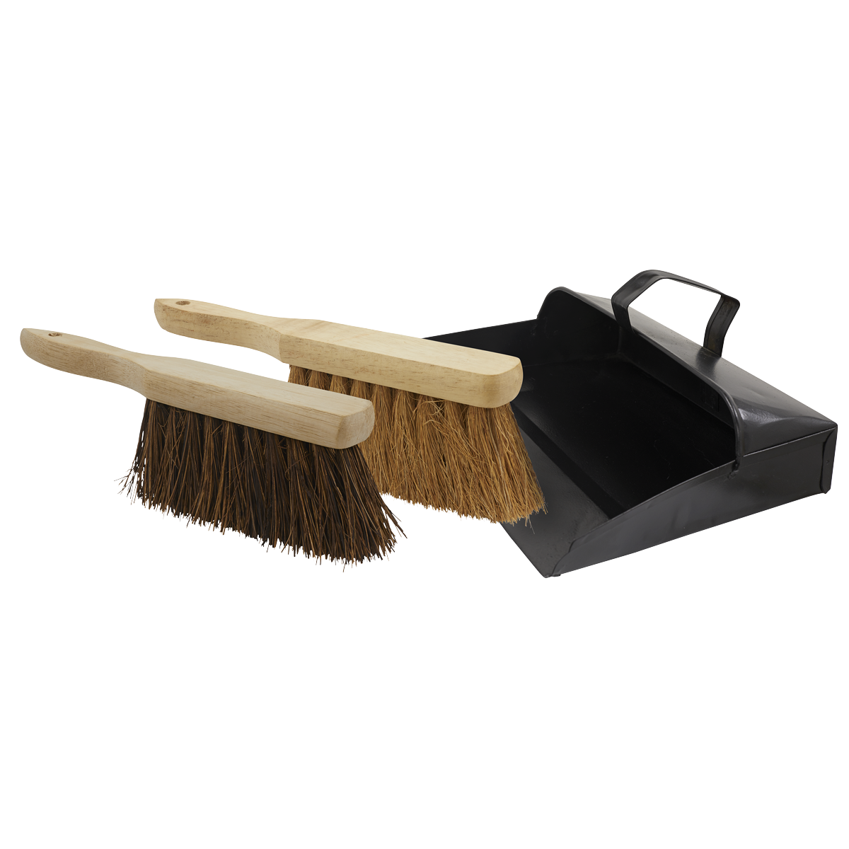 Sealey Dust Pan Metal + 2x Brushes Soft & Hard For Domestic & Workshop Jobs BM26