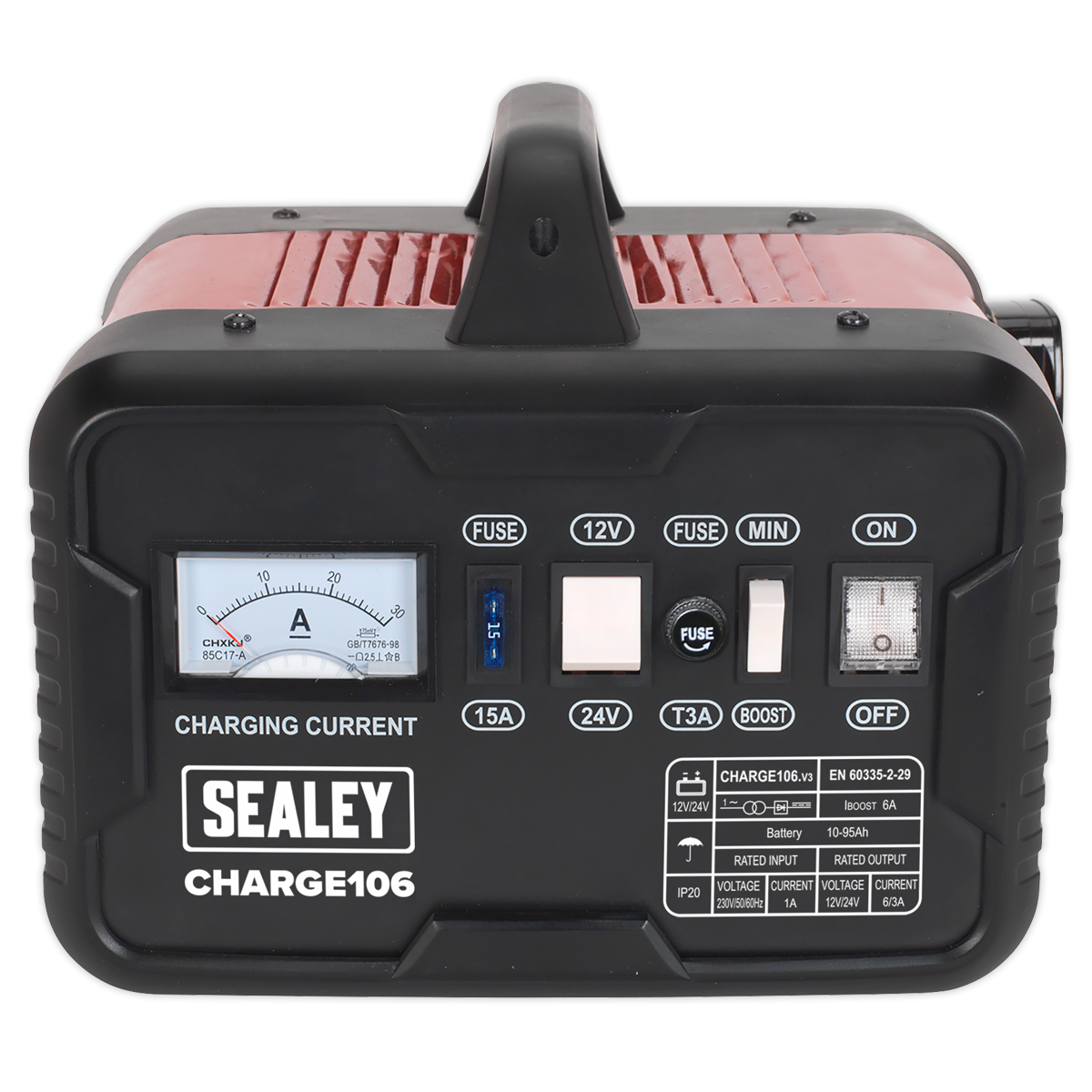 Sealey Battery Charger With Sturdy Carry Handle 8Amp 12V 24V 230V CHARGE106