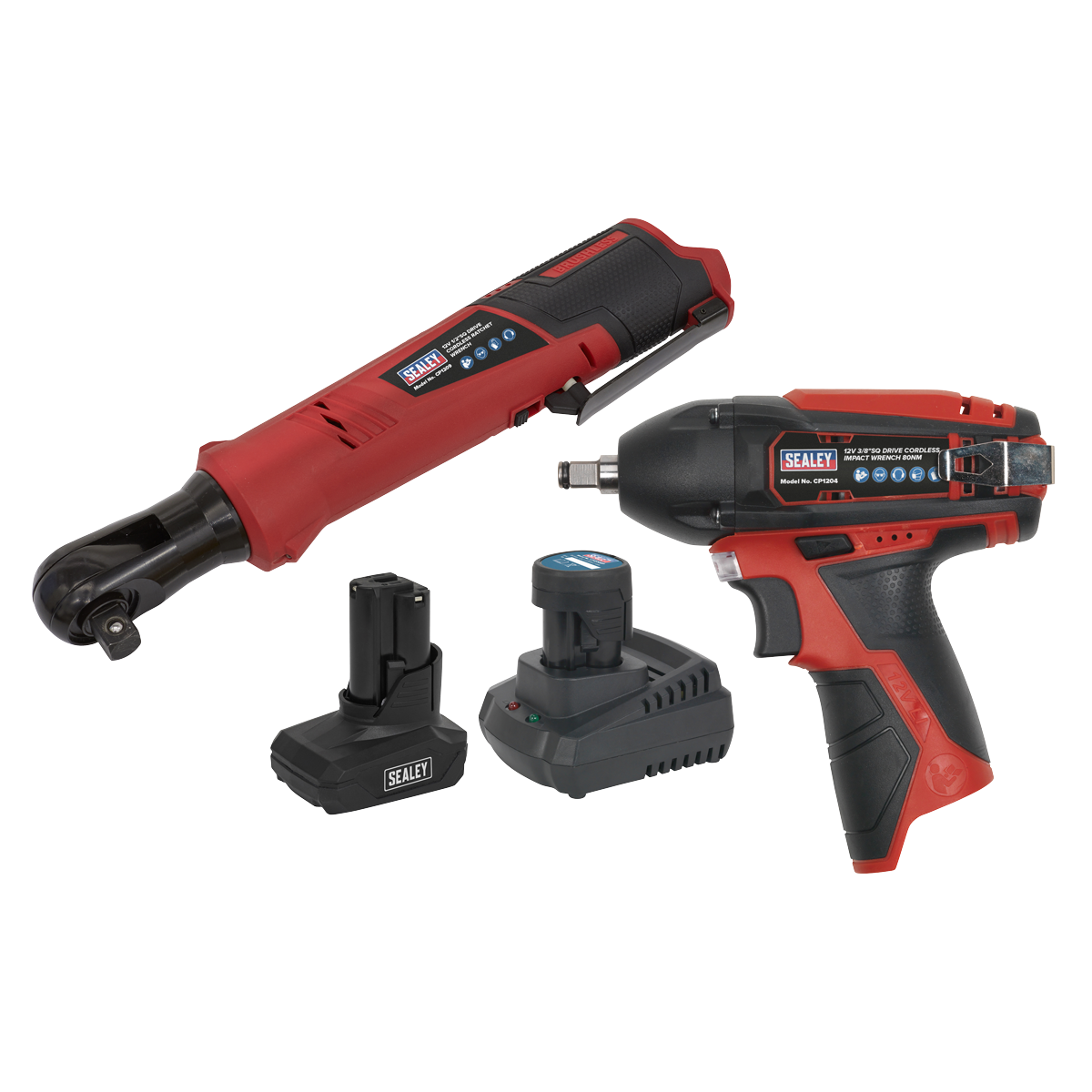 Sealey 12V 1x3Ah 1x1.5Ah 1/2" 3/8" Impact Ratchet Wrench Combo Kit CP1200COMBO8