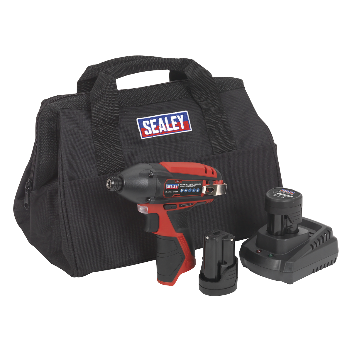 Sealey Compact Impact Driver Kit 1/4" Hex Drive 12V Li-Ion 2 Batteries CP1203KIT