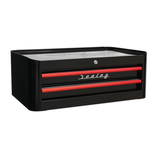 Sealey Tool Mid Box 2 Drawers Retro Style Black W/ Red Drawer Pulls AP28102BR