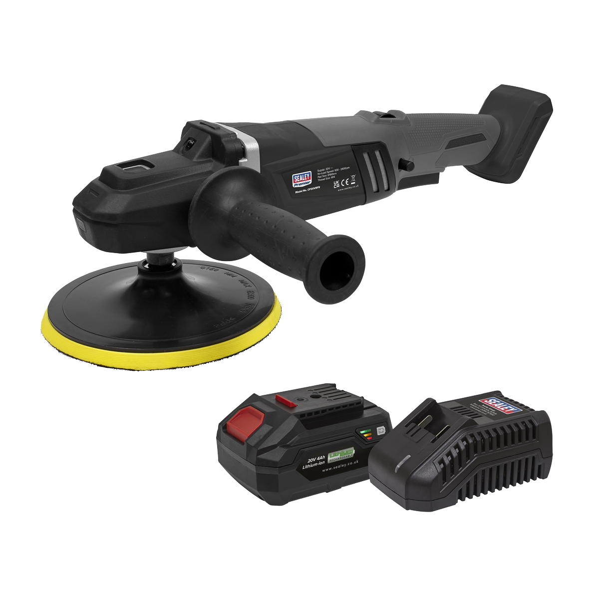 Sealey 20V 4Ah SV20 Series Ø180mm Brushless Rotary Polisher Kit CP20VRPXKIT1