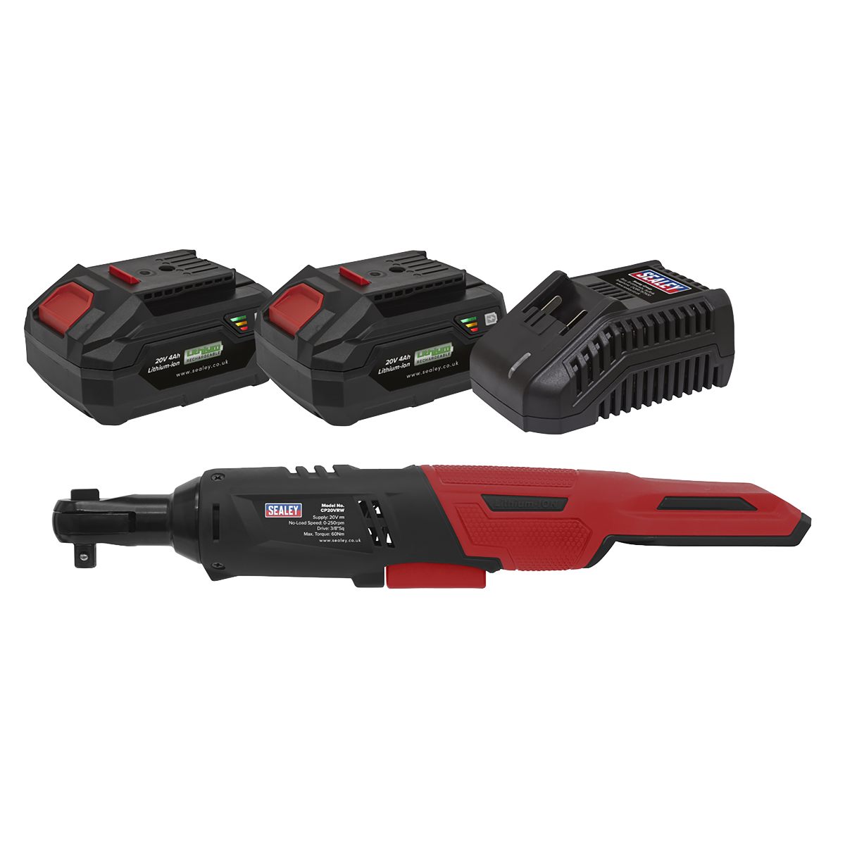 Sealey Cordless Ratchet Wrench 3/8" Square Drive Kit 20V 2 Batteries CP20VRWKIT