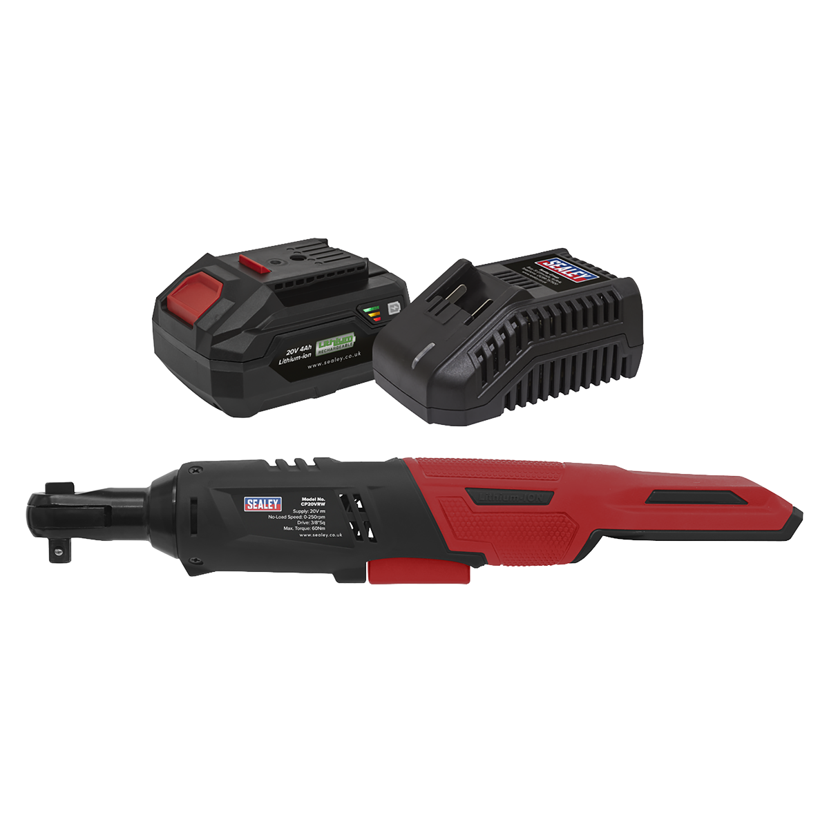 Sealey Cordless Ratchet Wrench Kit 3/8" Square Drive 60Nm 20V 4Ah CP20VRWKIT1