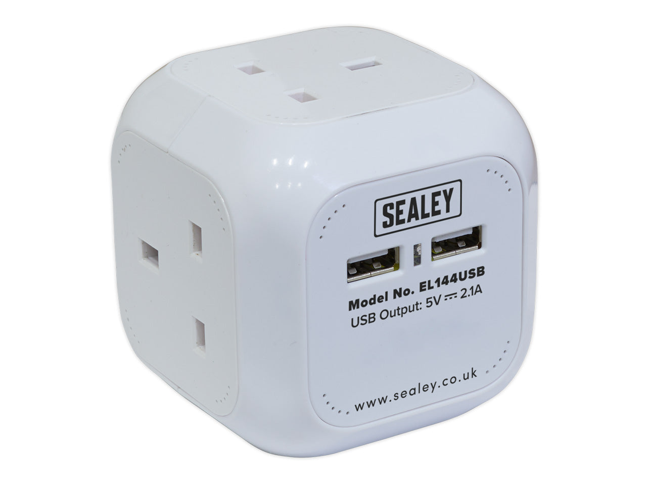 Sealey 4 Way 2xUSB 1.4m Cube Extension Lead 4x230V 2x5V 2.1A White EL144USB