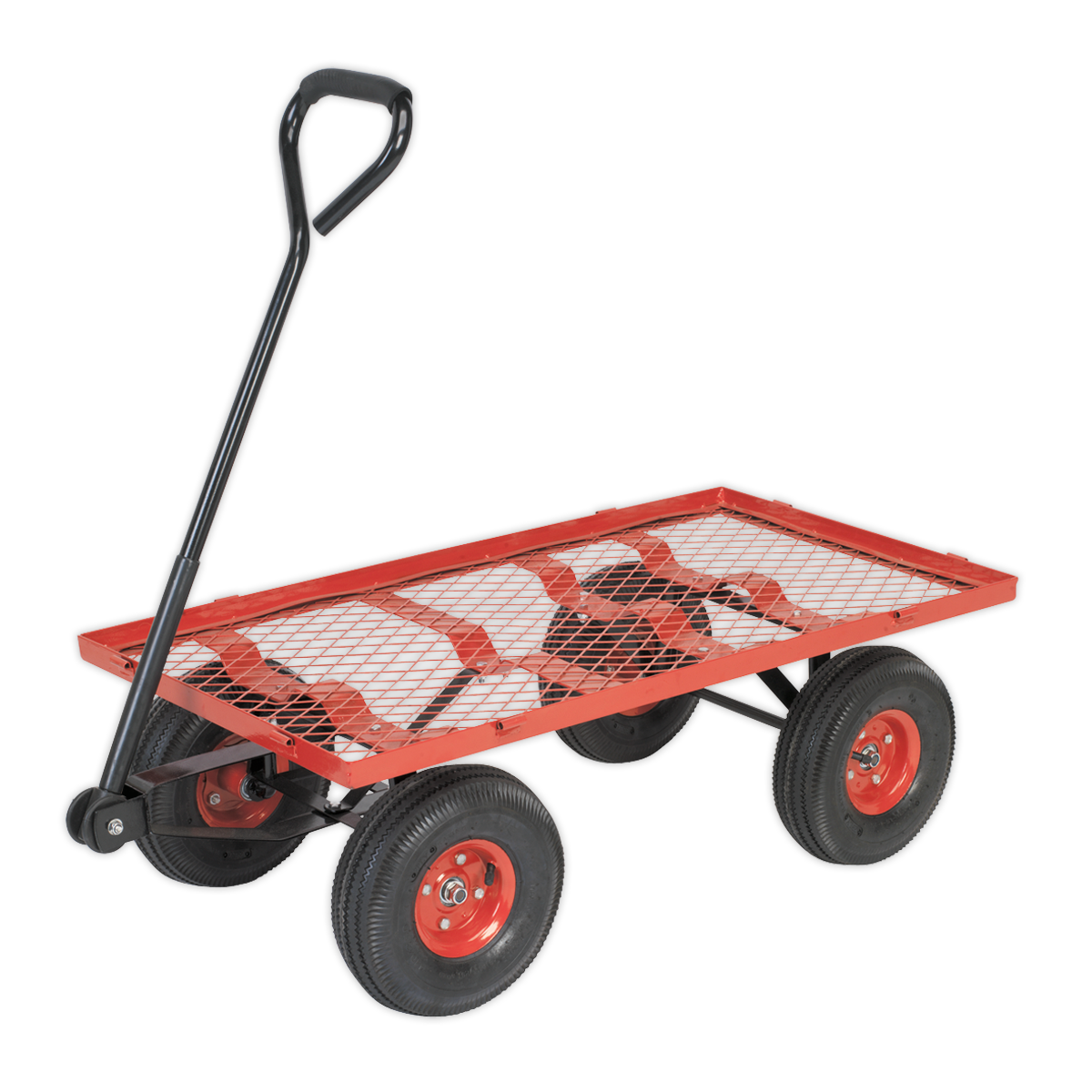 Sealey Platform Truck With Sides Pneumatic Tyres 200kg Capacity Red CST997