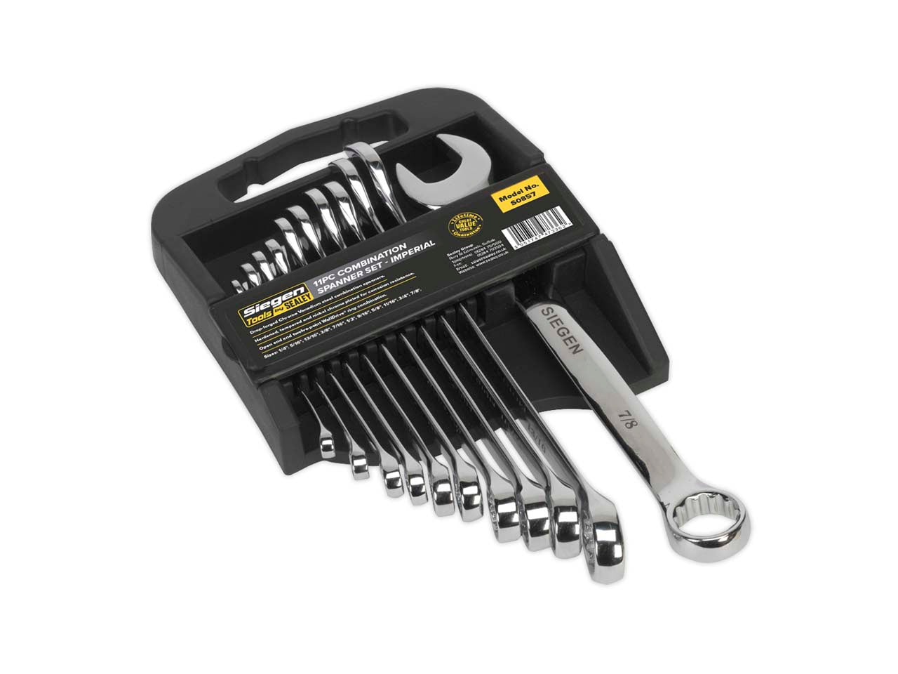 Sealey Combination Spanner Set 11 Pcs Imperial Open End 12-Point WallDrive S0857