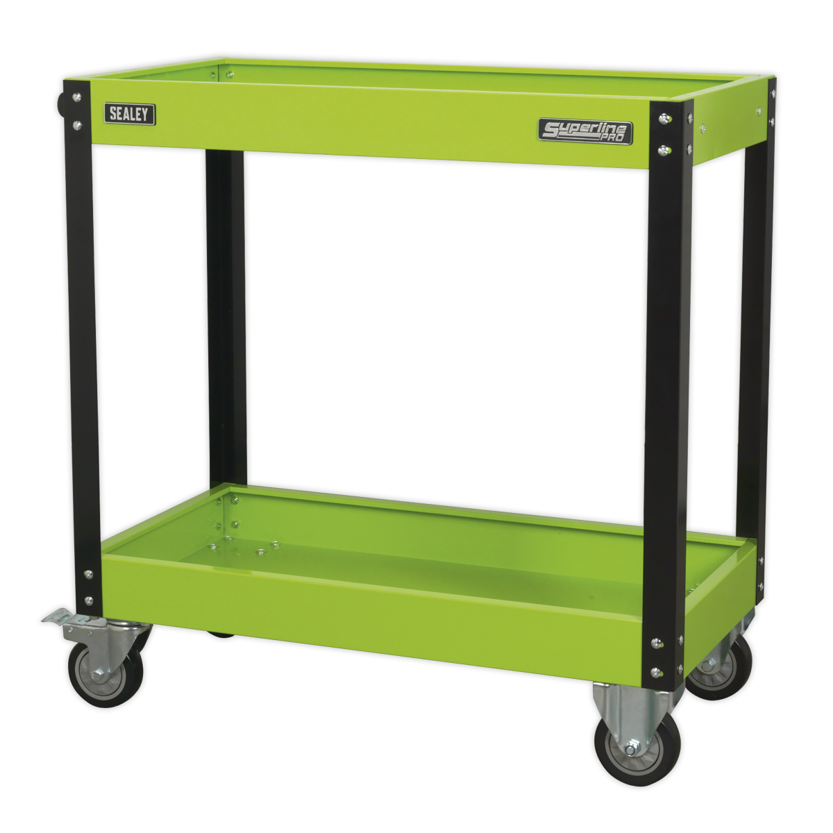 Sealey Workshop Trolley With Handle 2-Level Heavy Duty - Hi-Vis Green CX109HV