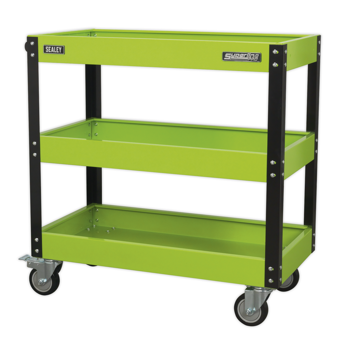 Sealey Workshop Trolley With Handle 3-Level Heavy Duty - Hi-Vis Green CX110HV