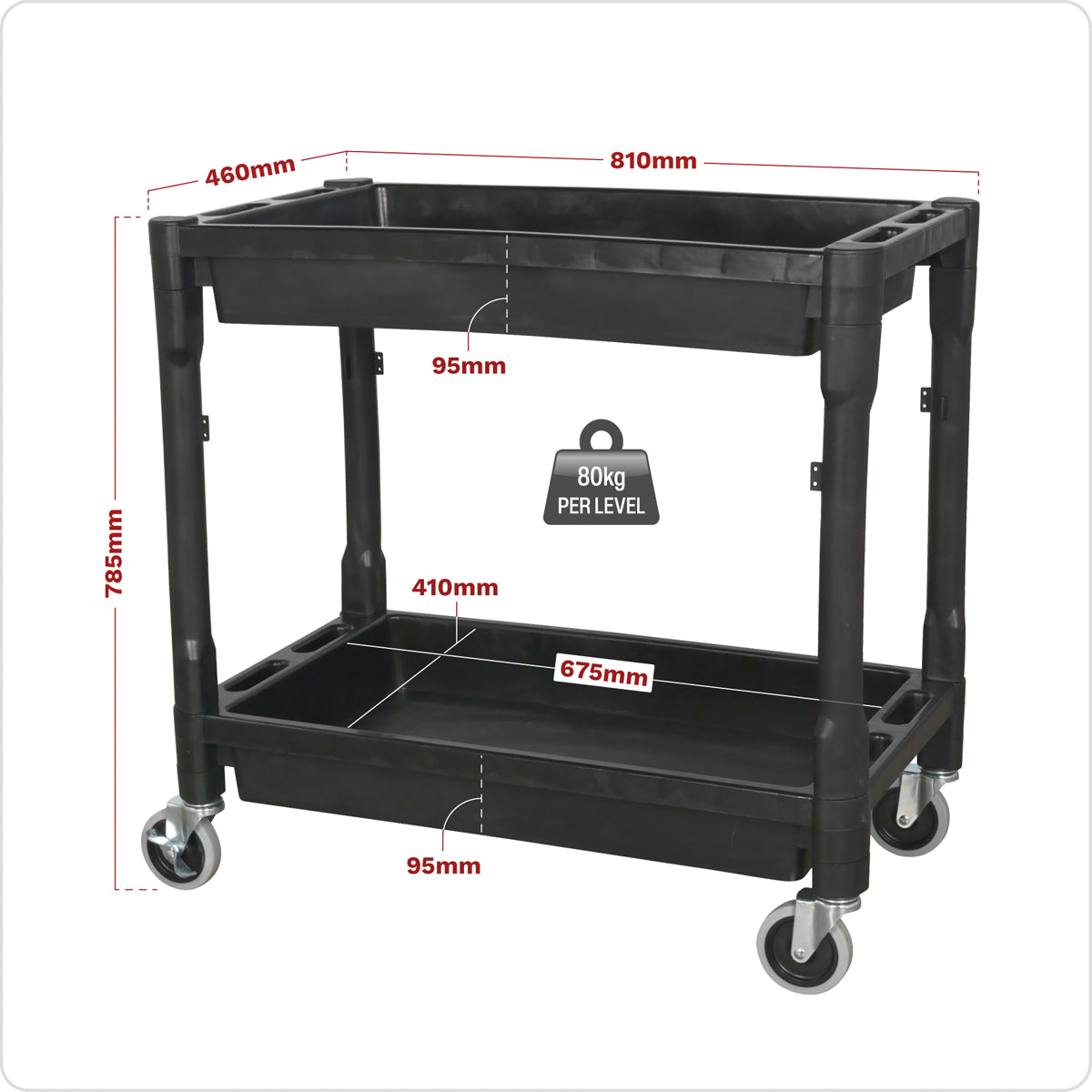 Sealey 2-Level Composite Heavy Duty Trolley With Four Swivel Castor Wheels CX204