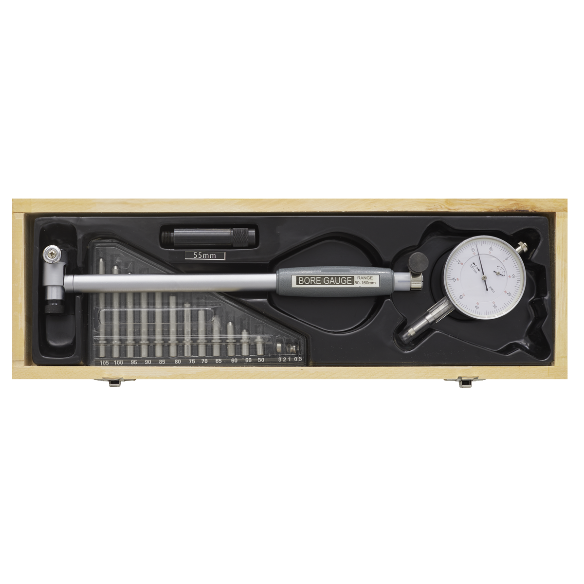Sealey 50-160mm Precision Dial Bore Gauge In Wooden Storage Case DBG5010