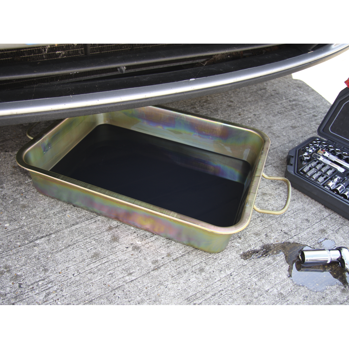 Sealey 9L Metal Drain Pan For Storing Vehicle Components Zinc Plated DRPM1