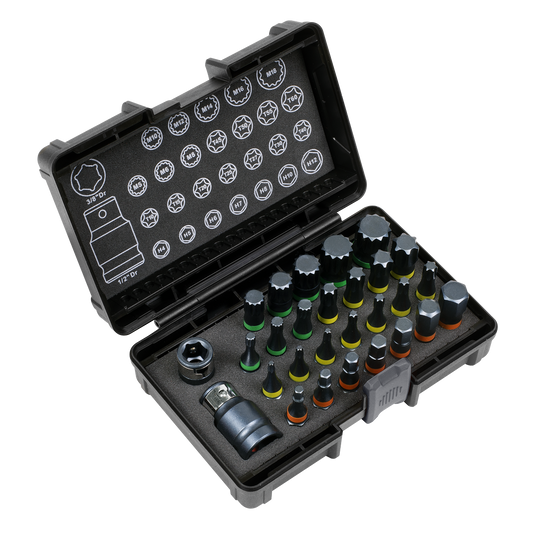 Sealey TRX-Star Hex Spline Bit Set Impact 28 Pcs 3/8" 1/2" Square Drive AK21902