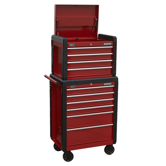Sealey Topchest 4-Drawer & Rollcab 6-Drawer Combination - Red/Black AP3410STACK