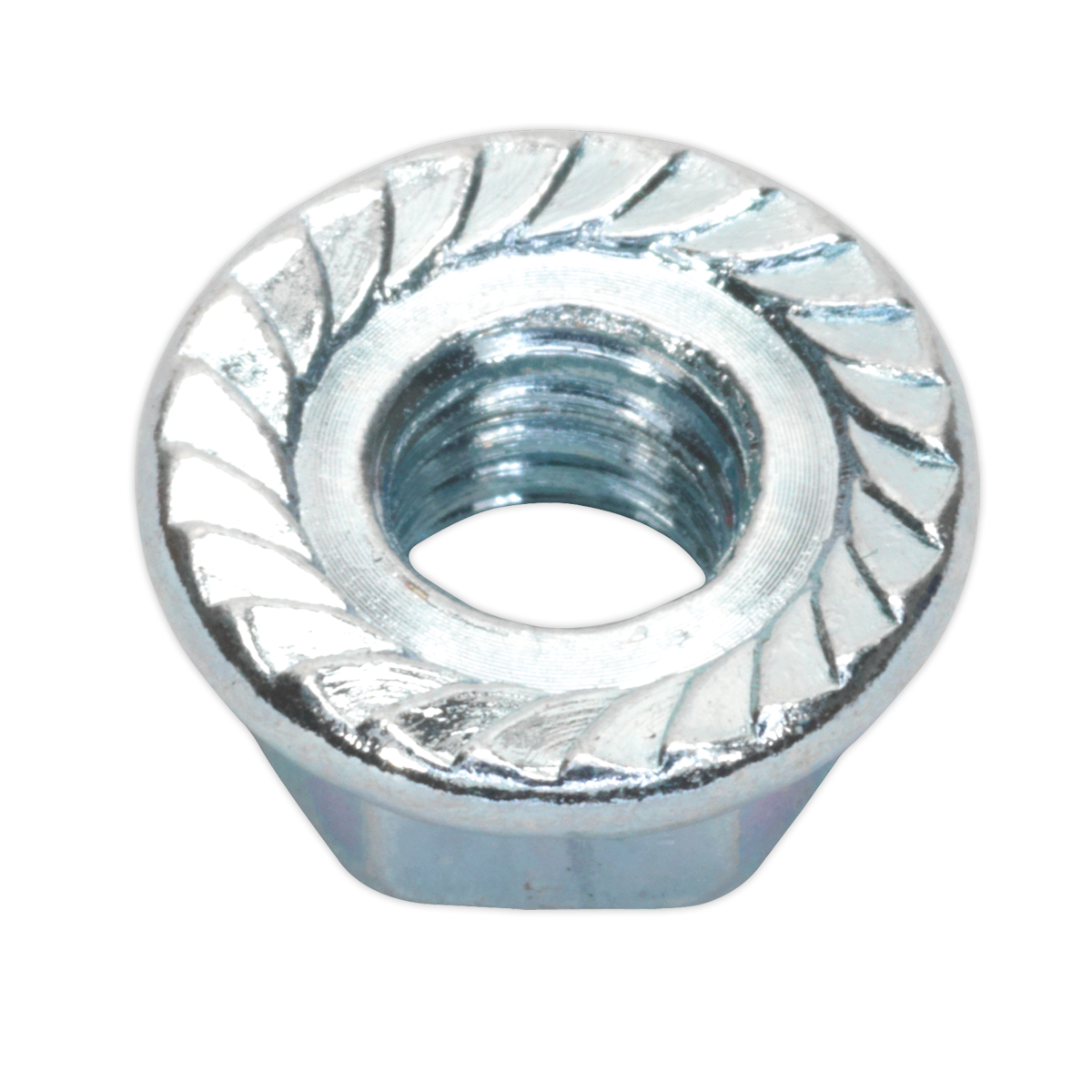 Sealey Flange Nut Serrated M6 Zinc Plated DIN 6923 Silver Pack of 100 Pieces FN6