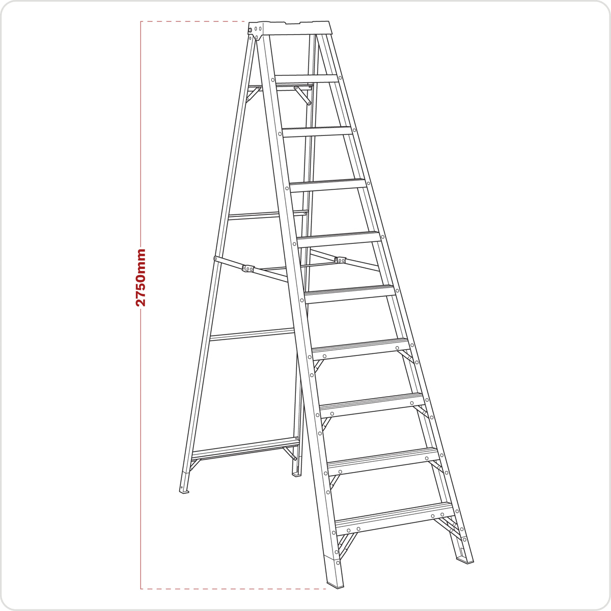 Sealey Step Ladder Fibreglass 9 Steps 150kg Capacity 2.7m Height Anti Slip FSL10