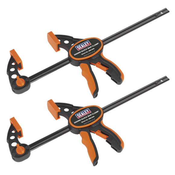 Sealey 2 Pieces 300mm Quick Bar Clamp Spreader Set Heavy Duty TPR Grip QBC3002