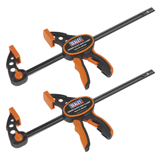Sealey 2 Pieces 300mm Quick Bar Clamp Spreader Set Heavy Duty TPR Grip QBC3002