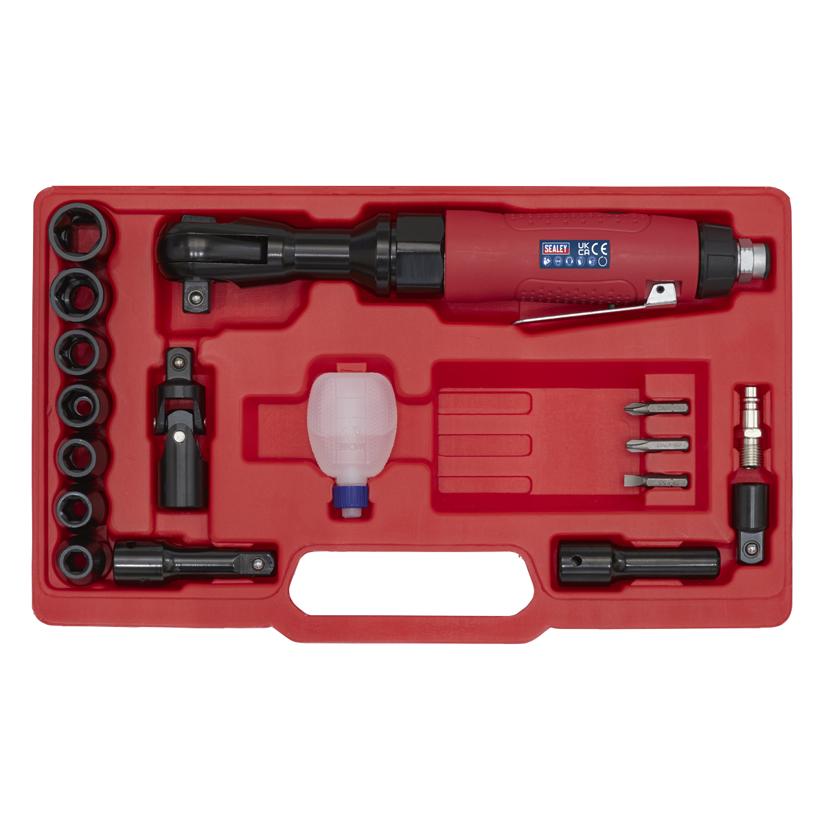 Sealey Air Ratchet Wrench Kit With Soft Grip Handle 1/2" Square Drive GSA21KIT