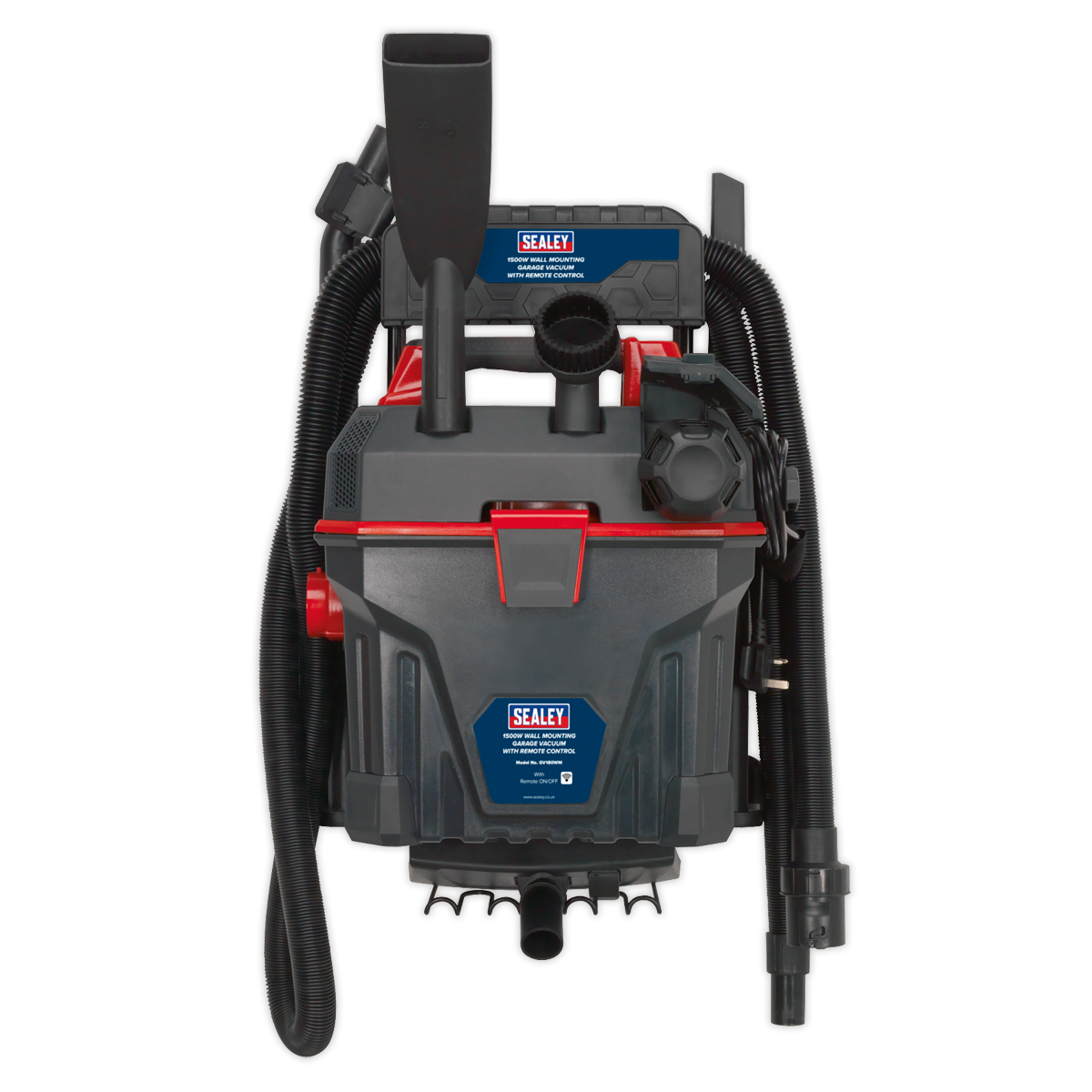 Sealey Garage Vacuum Cleaner 1500W With Remote Control & Wall Mounting GV180WM