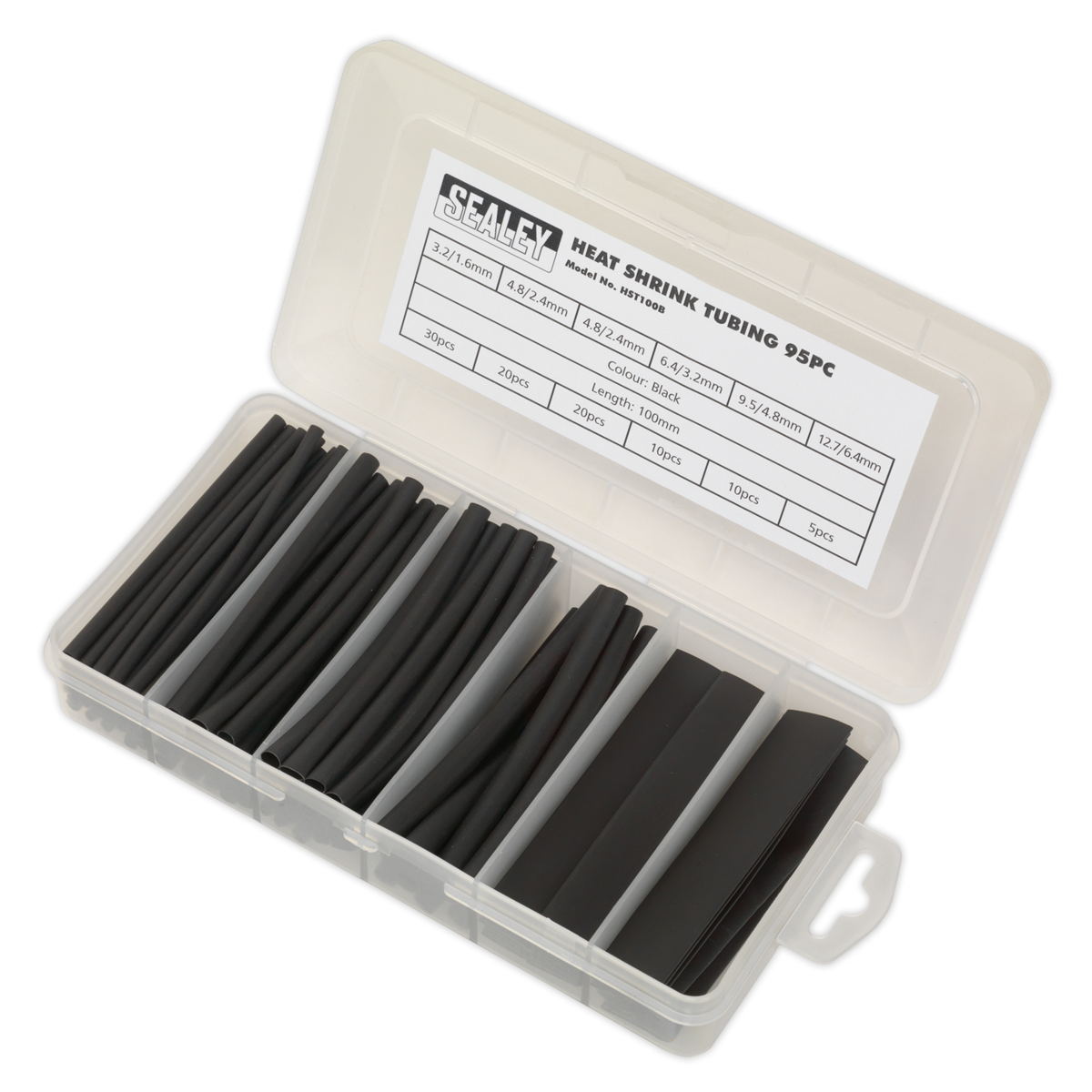 Sealey Heat Shrink Tubing Sleeve Black 100mm 95 Pieces RoHS Compliant HST100B