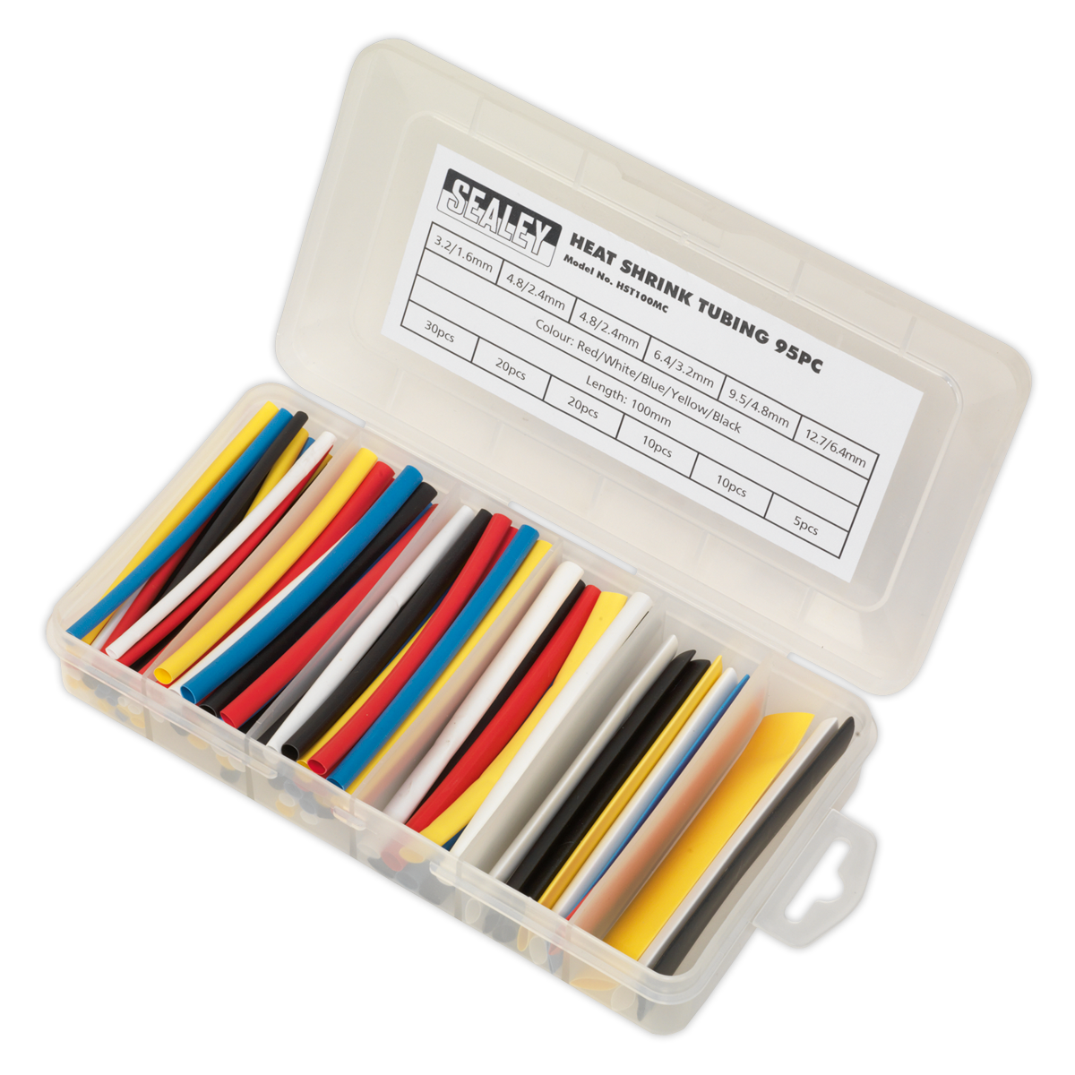 Sealey Heat Shrink Tubing Sleeve Mixed Colours 100mm 95 Pieces RoHS HST100MC