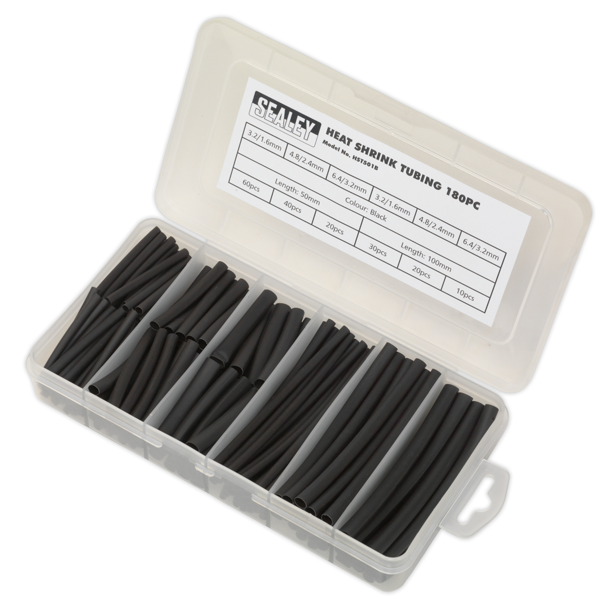 Sealey Heat Shrink Tubing Black 50 & 100mm RoHS Compliant 180 Piece HST501B