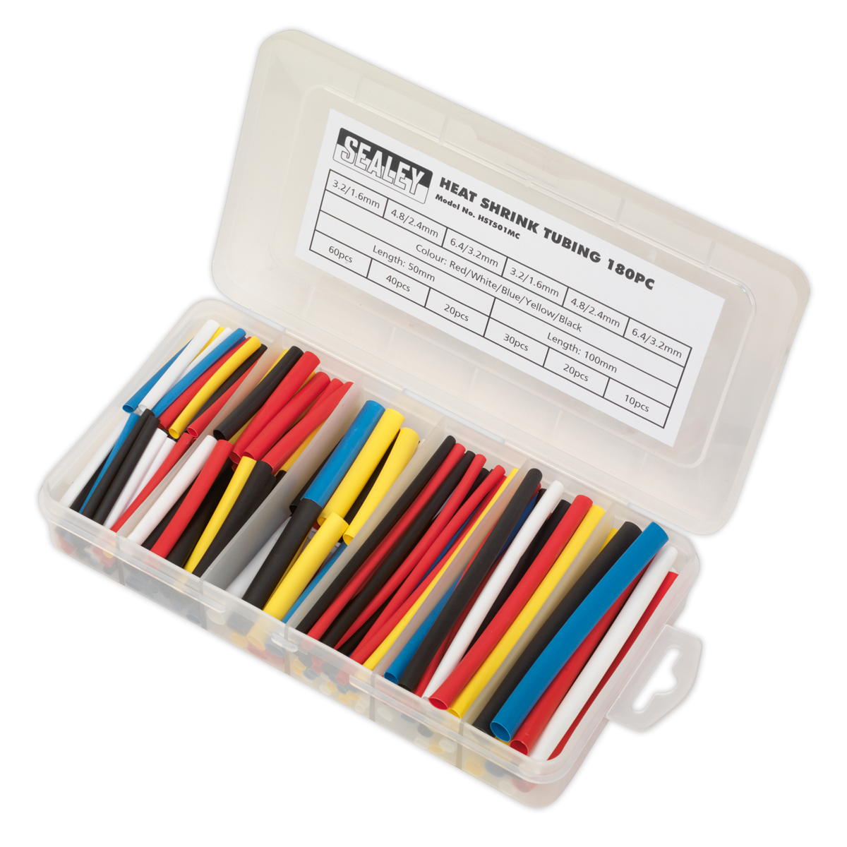Sealey Heat Shrink Tubing Sleeve Mixed Colours 50 & 100mm 180 Pieces HST501MC