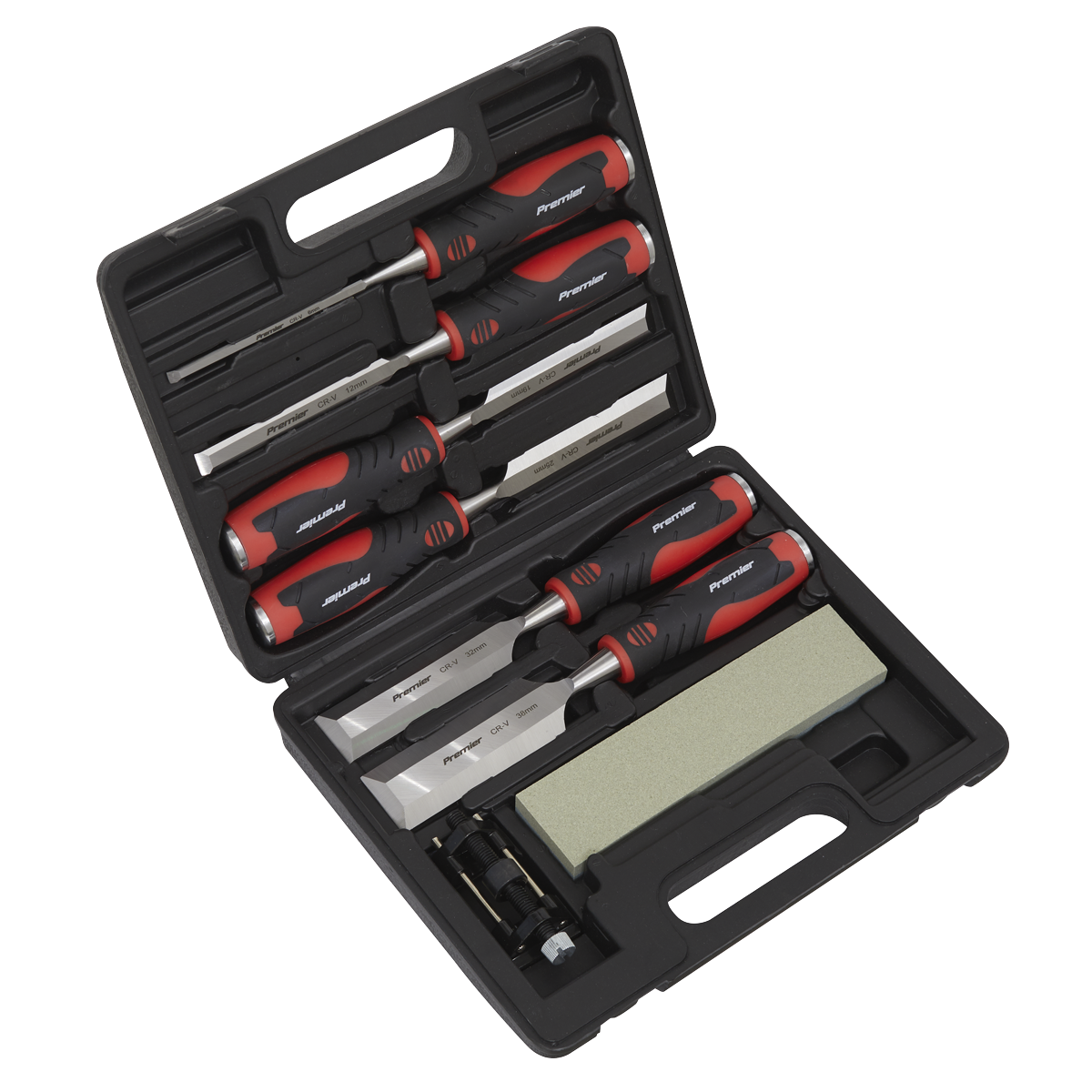 Sealey Hammer-Thru Wood Chisel 8 Pieces Set Chisels Sharpening Stone AK9240