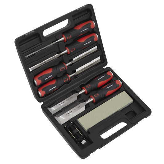 Sealey Hammer-Thru Wood Chisel 8 Pieces Set Chisels Sharpening Stone AK9240
