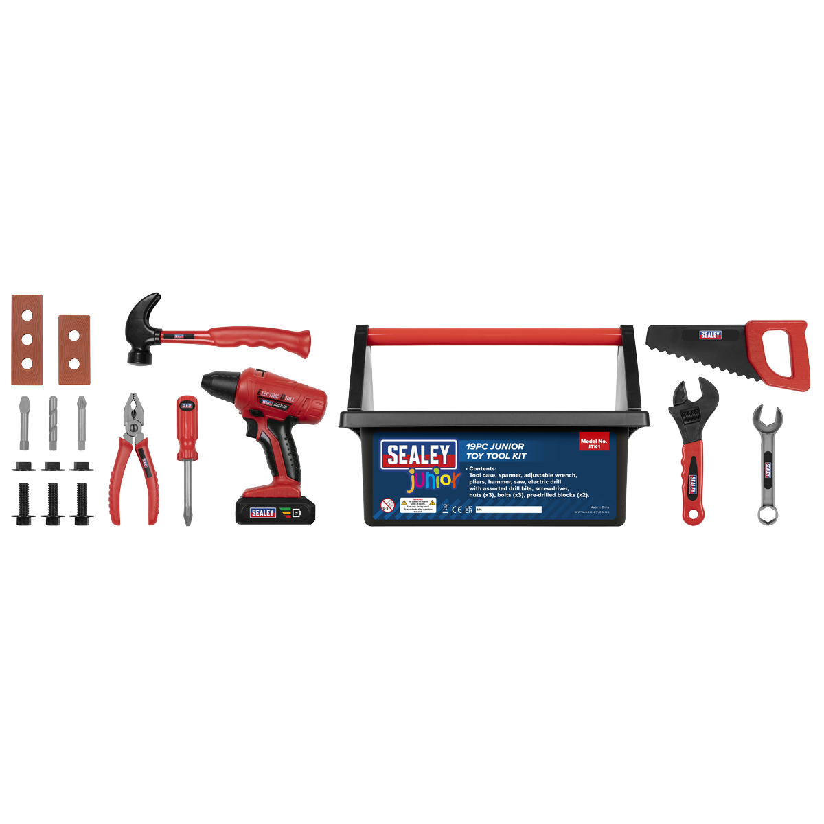 Sealey Toy Tool Kit 19 Pieces Kids DIY Hand/Eye Coordination & Organisation JTK1