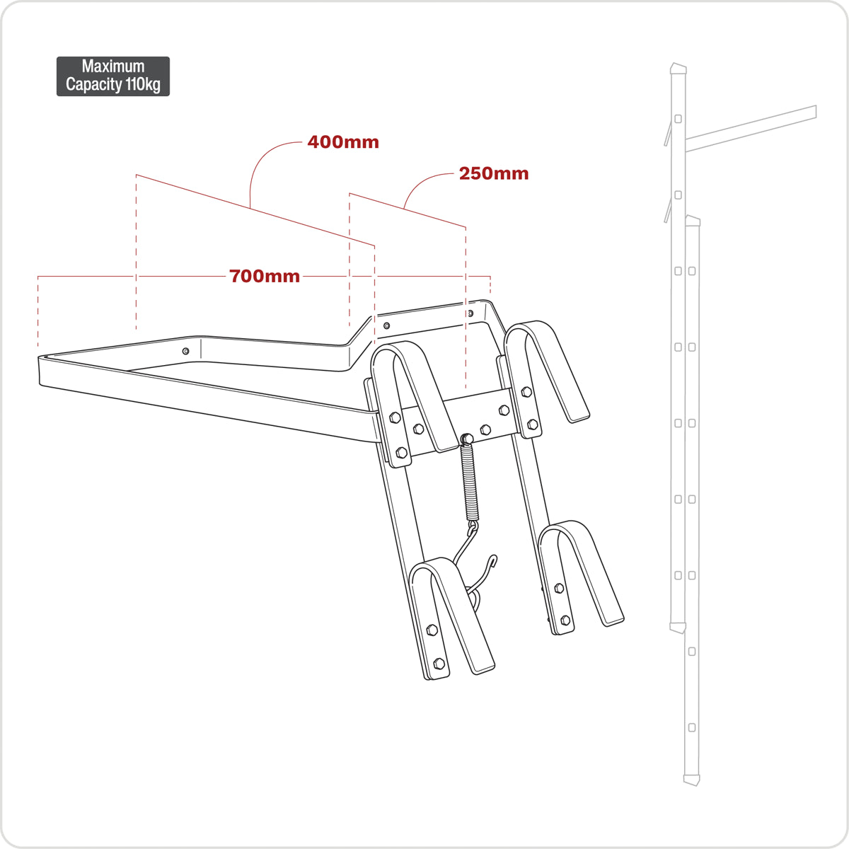 Sealey 2 Way Ladder Stand Off Big Grip 110kg Capacity 700mm Span Width LAD004